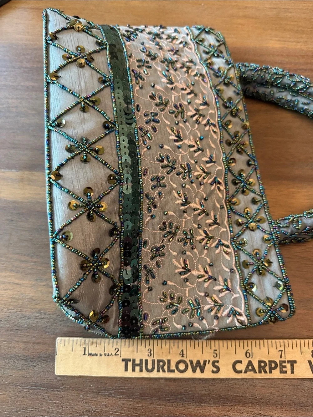 NWOT - Beautiful Embellished Beaded Green and Ivory Sequined Tote